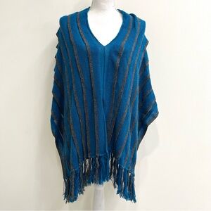 Tom Gutie baby alpaca convertible shawl poncho scarf wrap turquoise charcoal